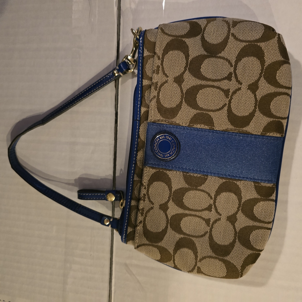 Coach Brown and Blue Signature Shoulder Bag
